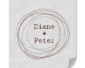 Custom Rubber Stamp With Personalized Names In Hand Drawn Circular Graphics