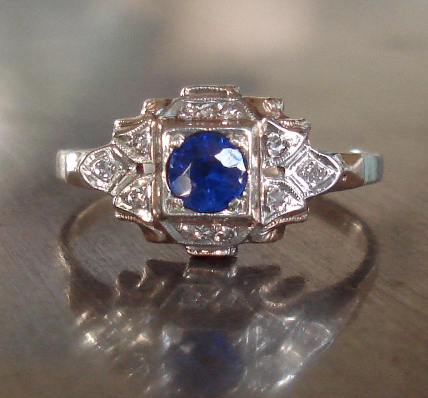Art Deco Diamond and Sapphire Ring