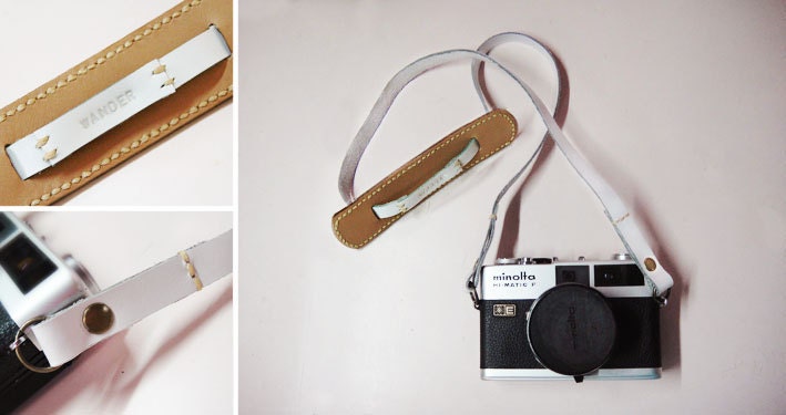 Classic leather camera strap - Saddlebrown and White