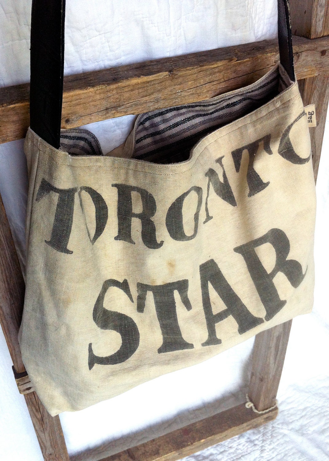 TORONTO STAR - reconstructed vintage toronto star sack messenger bag