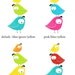 quail stack. three little birds. blue, green, yellow - 8.5 x 11 art print (MORE COLORS available)
