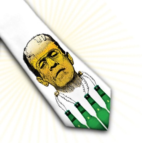 Mens Tie Franken-beer or Frankenstein's beer adventure - necktie, halloween necktie, party necktie,autumn necktie, spooky necktie