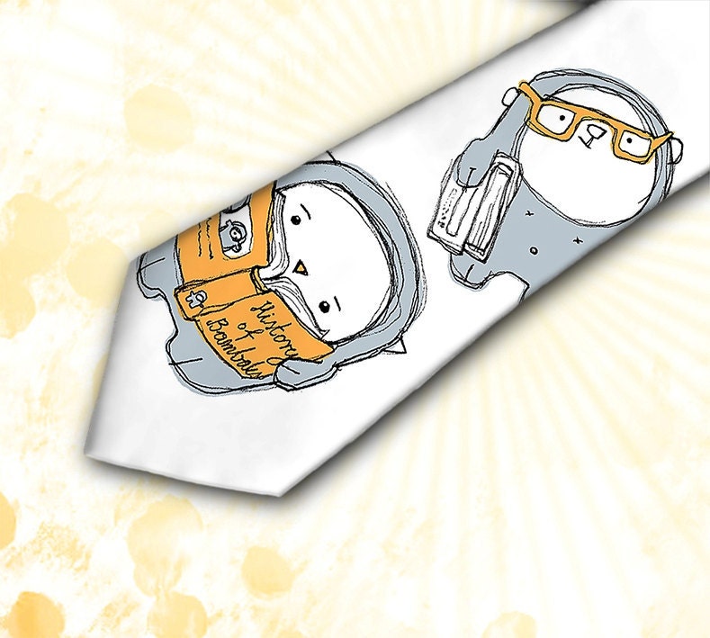 Mens necktie for NERD or book lover. Tie Two Clever Bambaks best gift for dad. Gift for teacher.