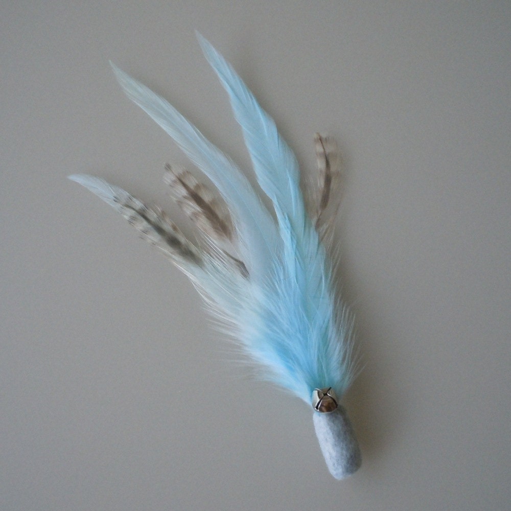 Cat Toy Light Grey and Ice Blue Feather Flier with Catnip and Bell