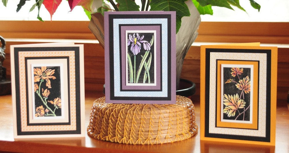 Botanical Embossed Cards Set of 3 Blank All Occasion