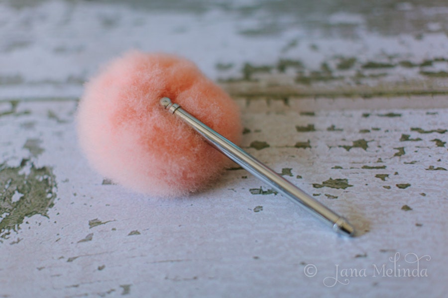 Reserved for Beth Vintage Peach Swansdown Powder Puff Telescopic Wand in Box Art Deco