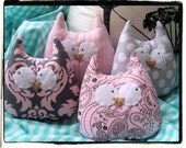 Owl Ornament Plushies - Pink Grey Set of 4 - Party Favors, Decorations