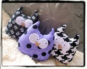 Owl Plushie Ornaments - Purple Black White Punk, Rockabilly Set of 3