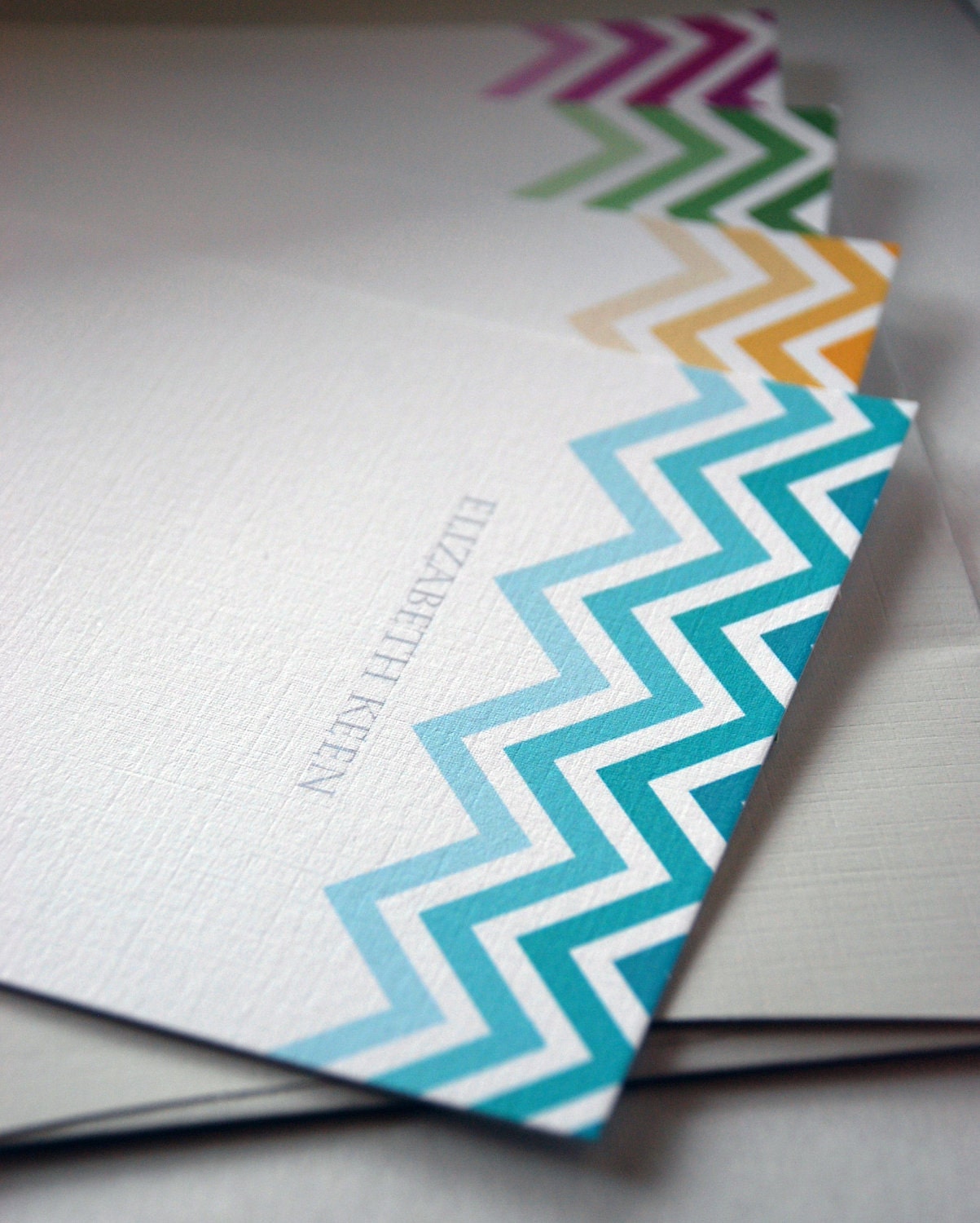 Chevron Stripe Personalized Stationery Flat Note Cards- Set of 12