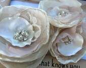 Ashley- Bouquet Bridal Sash Belt Ivory Cream,Champagne, Beige and Lace Blossom with cluster centers..bridal party, wedding, prom, ball..