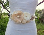 Kelly... Bridal Sash in Ivory Cream, Champagne, Nude and Bridal White Rosette Sash with beautiful pearl, crystals and rhinestone details...