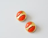 Vintage Soviet Jewelry - Clip On Earrings - Orange Plastic Earrings - USSR 1980s