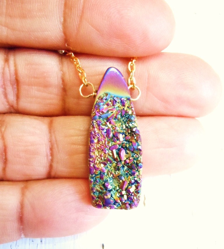 Natural History Necklace - Raw Gemstone Specimen - Titanium Drusy