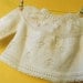 Hand knitted white baby vest with a beautiful plate of leaves, baby fashion, Christening /Baptism, READY TO SHIP