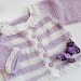 New - Handmade, Soft and beautiful baby cardigan in white and purple with crocheted lace - Ready to Ship