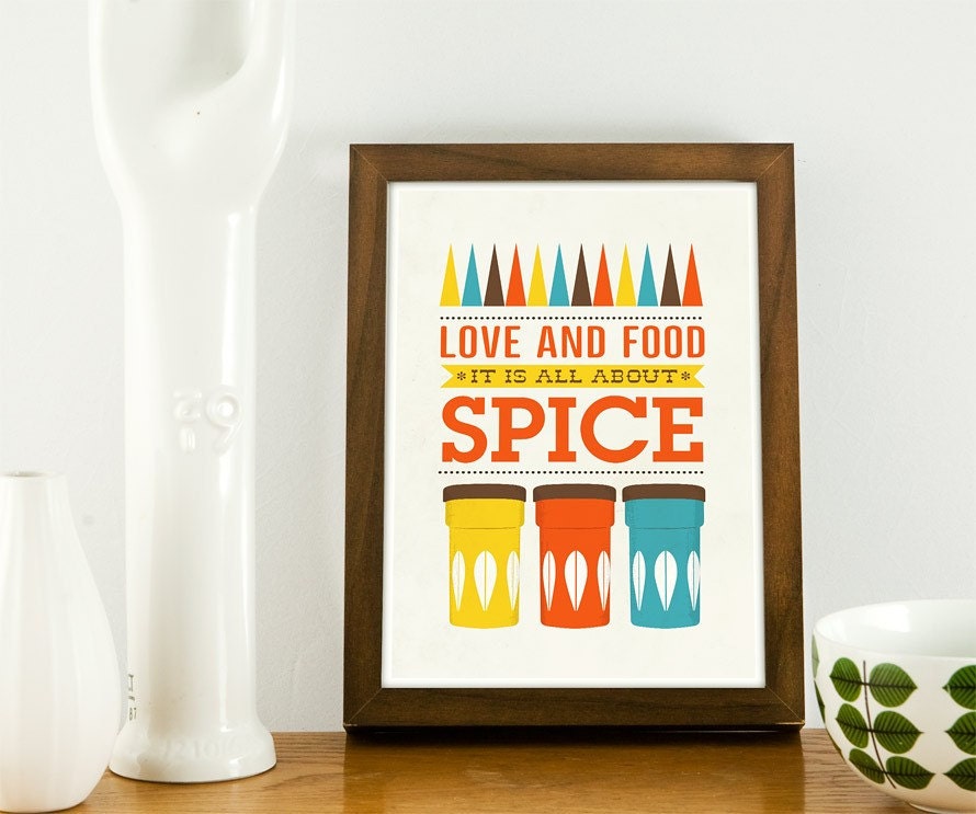Art for Kitchen Cathrineholm Typography art print inspirational quote - Love & Food A3 poster print