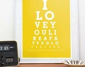 Typography print eyechart poster funny quote art  Pug art  - I love you like a fat pug loves cake A3 A4 11x14 or 8x11 print - choose a color