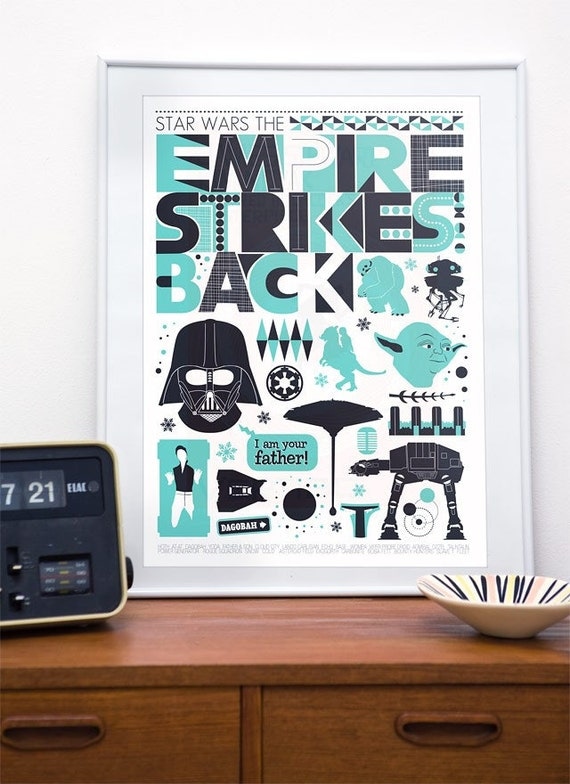 Empire strikes back poster, Star Wars poster, movie poster, scandinavian style, kids wall art, nursery art, retro,  A2