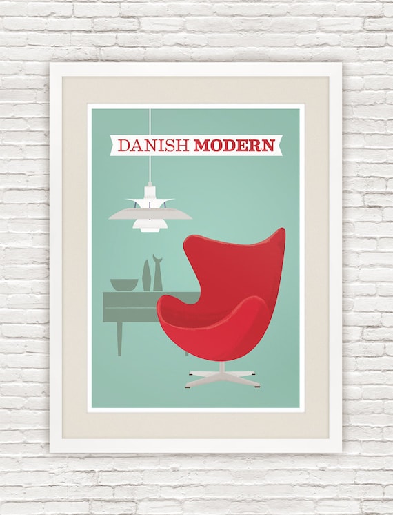 Mid century poster, Danish modern print, Retro art, Scandinavian design, Arne Jacobsen, ph5 lamp,  Modernist print poster, vintage