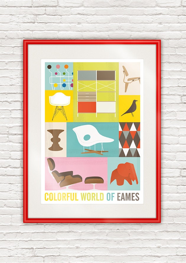 Mid Century poster, Eames print,  retro decor, Modernist, Colorful print, art for nursery,  happy,  A3