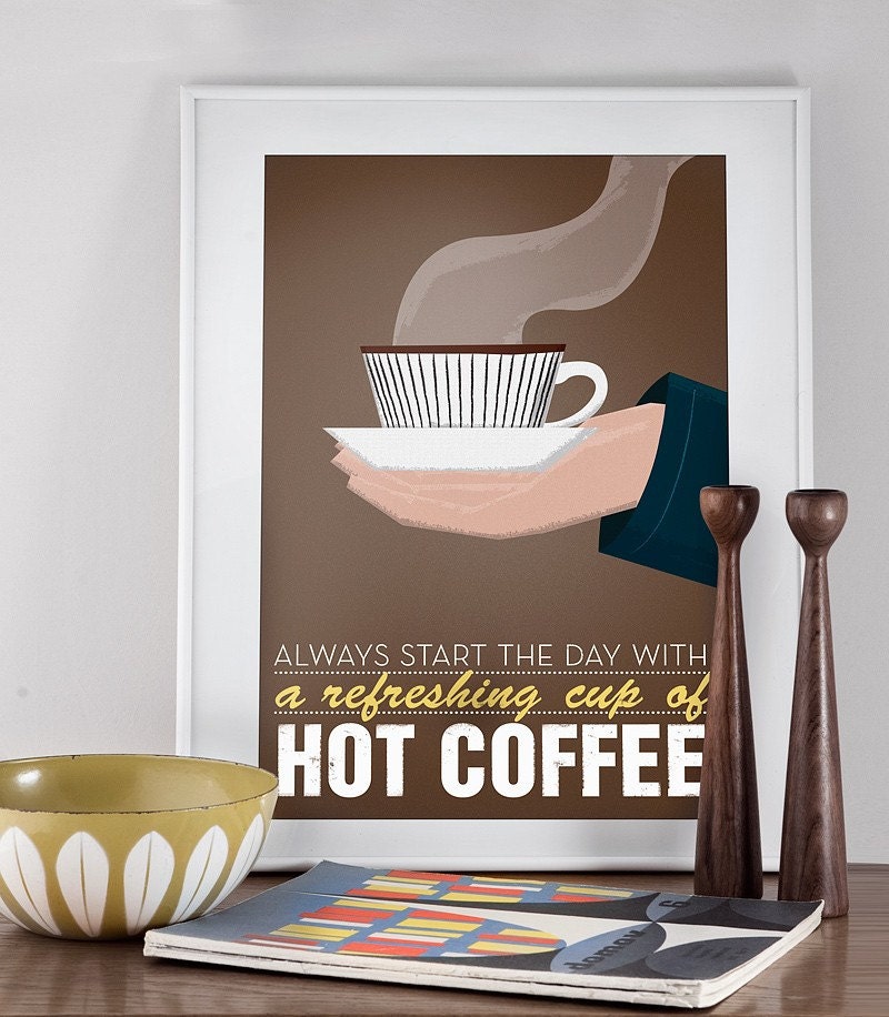Coffee print typography poster mid century art - Stig Lindberg- hot coffee Scandinavian design retro a3