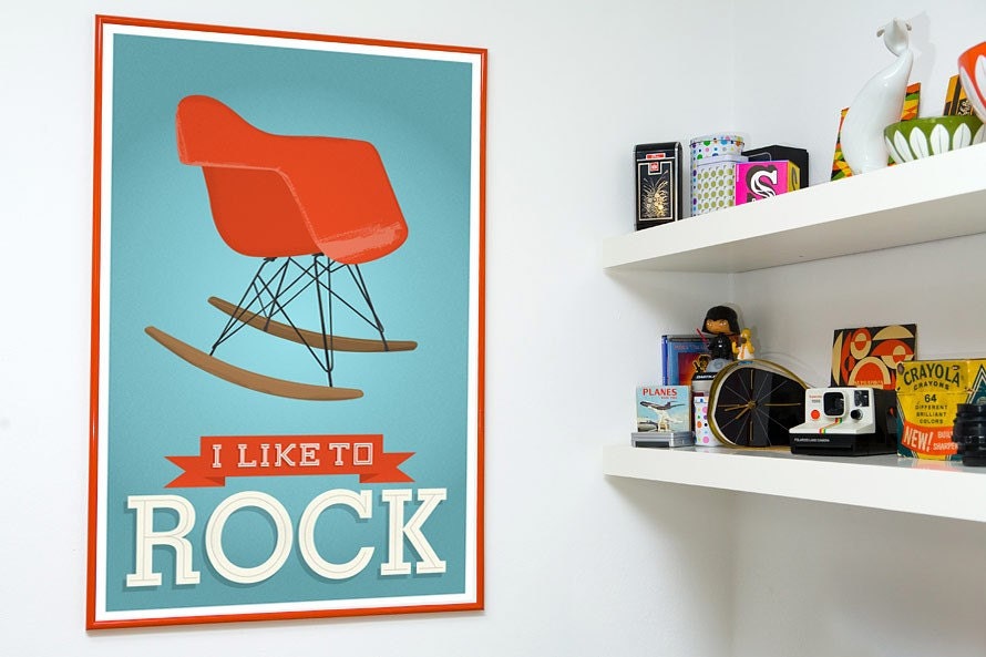 Eames poster Mid century poster nursery wall art Retro poster inspiring art quote art - Eames - I like to rock A3