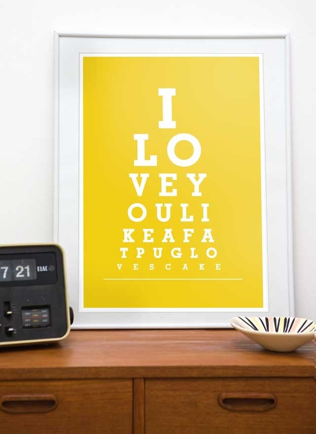 Typography print eyechart poster funny quote art  Pug art  - I love you like a fat pug loves cake A3 A4 11x14 or 8x11 print - choose a color