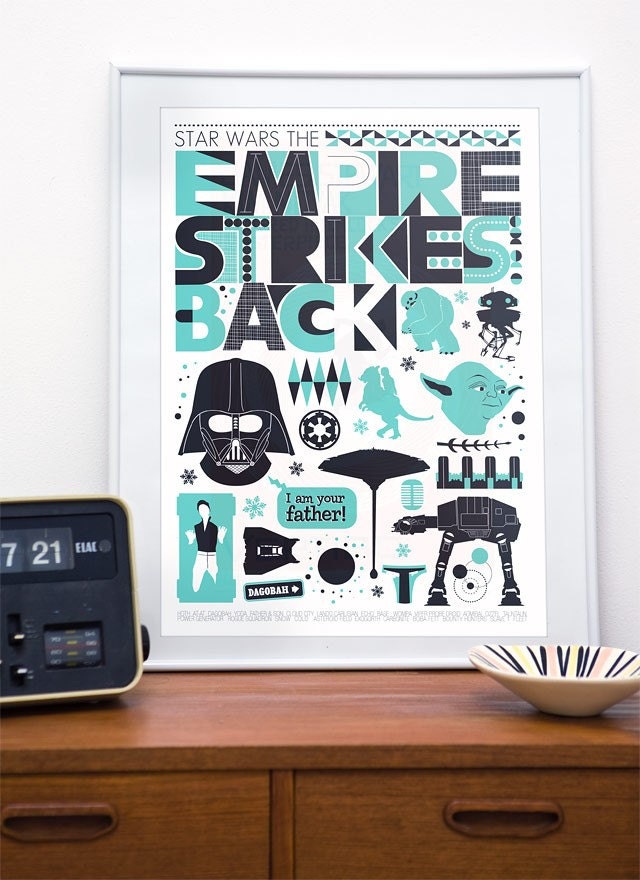 Empire strikes back poster, Star Wars poster, movie poster, scandinavian style, kids wall art, nursery art, retro,  A2