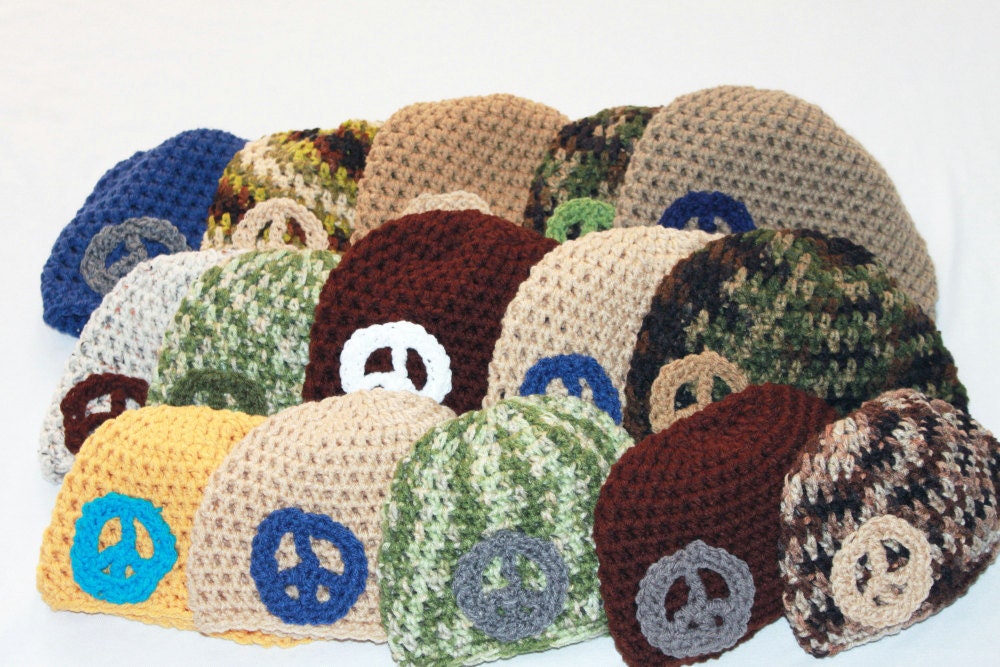 Beanie Hat Crochet  Youth - Preteen Boys , Girls , Peace , Star , Flower , Beanies - You Choose Color and Design
