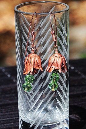 Green crystals and copper flowers