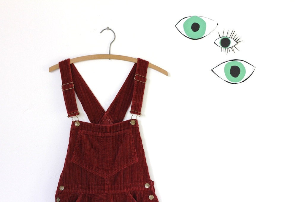 90s grunge wine colored THICK corduroy overalls