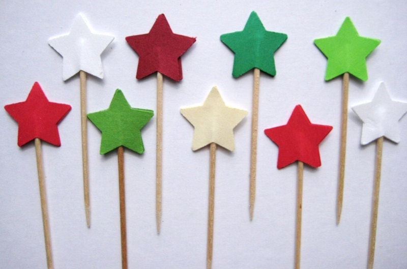 24 Christmas Star Party Picks - Cupcake Toppers - Toothpicks - Food Picks - die cut punch FP106