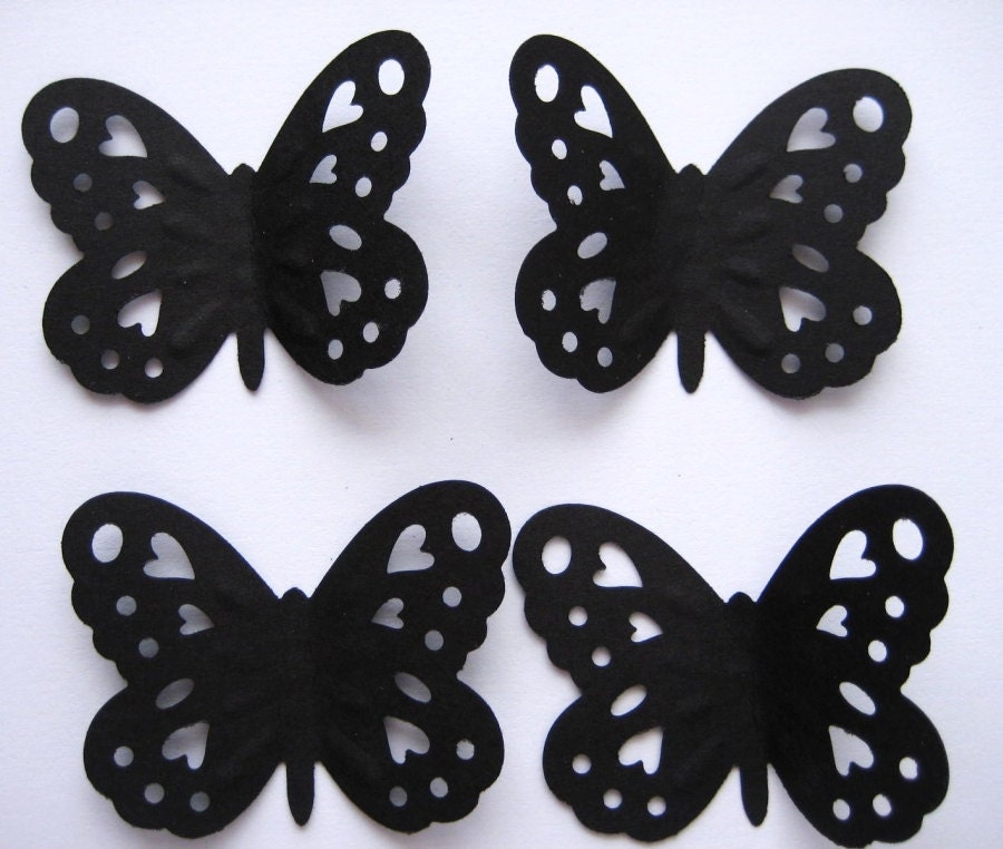 50 Silhouette Heart Embossed Large Black Butterfly punch die cut embellishments noE1246