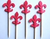 24 Red Fleur de Lis Party Picks - Cupcake Toppers - Toothpicks - Food Picks - FP287