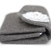 Gray Wool Tweed Wallet with White Felt Applique Flower. Folding Coin Purse with diamond look jewel
