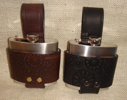 Hand Made Embossed Steampunk Gear 6 oz. Hip Flask