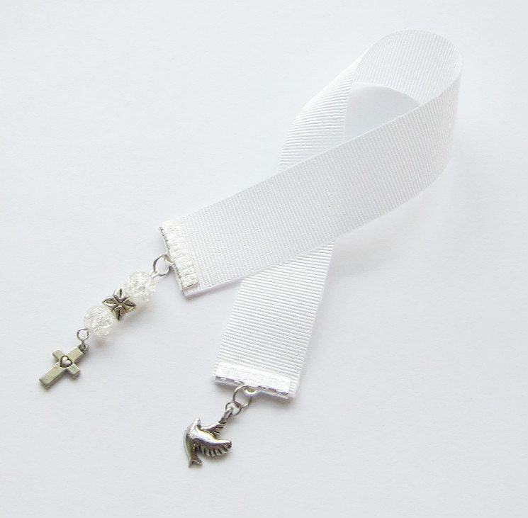Christian Ribbon Bookmark Dove and Cross Charms Made for Paperback Books