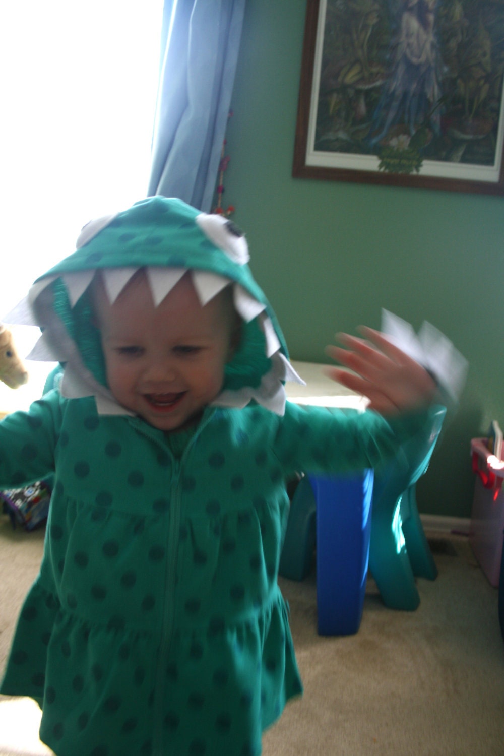 Teal Polka Dot Monster Hoodie - Size 5T