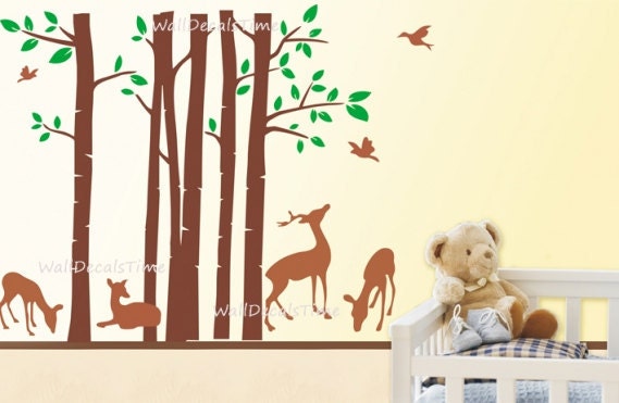 Tree with Birds Deer Wall Decals Removable Vinyl Decal Wall Decor Wall Sticker Trees with Birds 40135