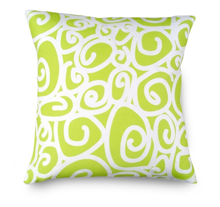 16 x 16 Lime Green White Swirl Pillow Cover - Contemporary Modern Throw Toss Accent Pillow Cover