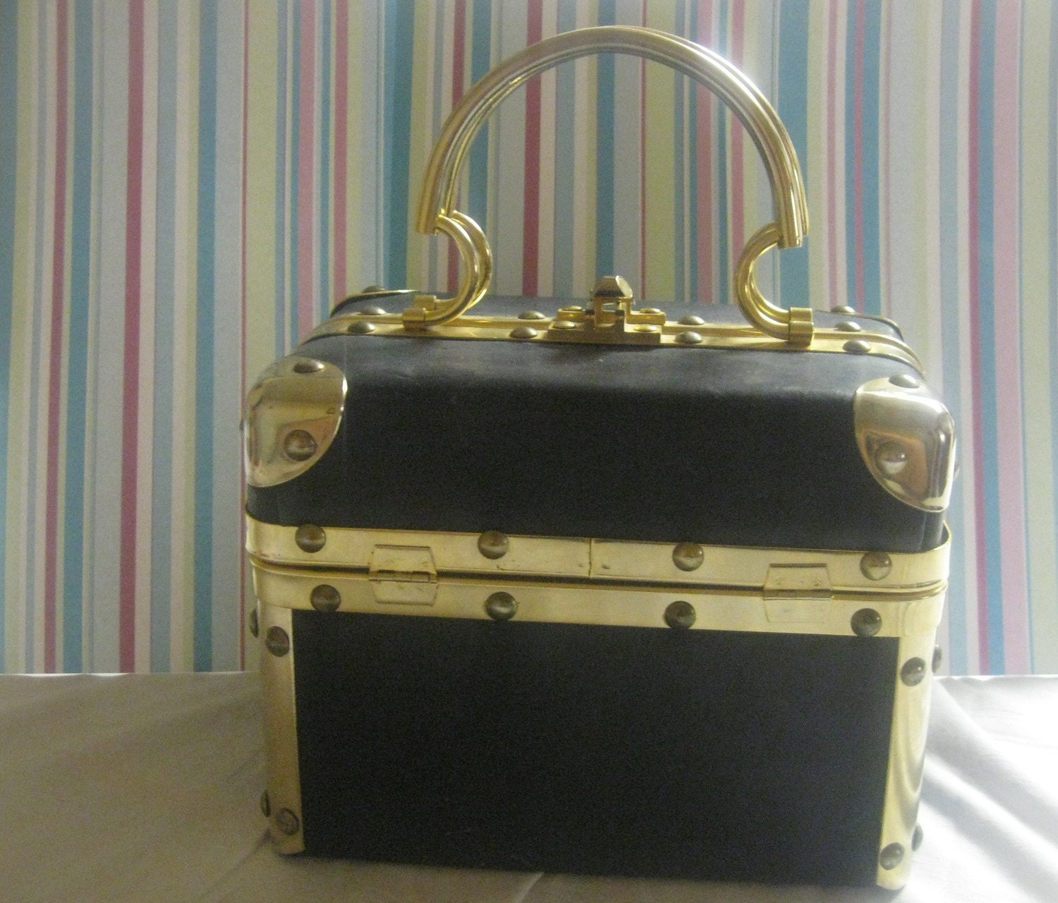 Vintage Blue Train Case Trunk Purse Made In Italy by CrowsCottage