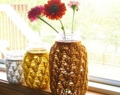 Mason Jar Candle Holders / Vases - Honey Brown / Mustard Yellow / Linen Gray - Set of 3 - Jars Not Included