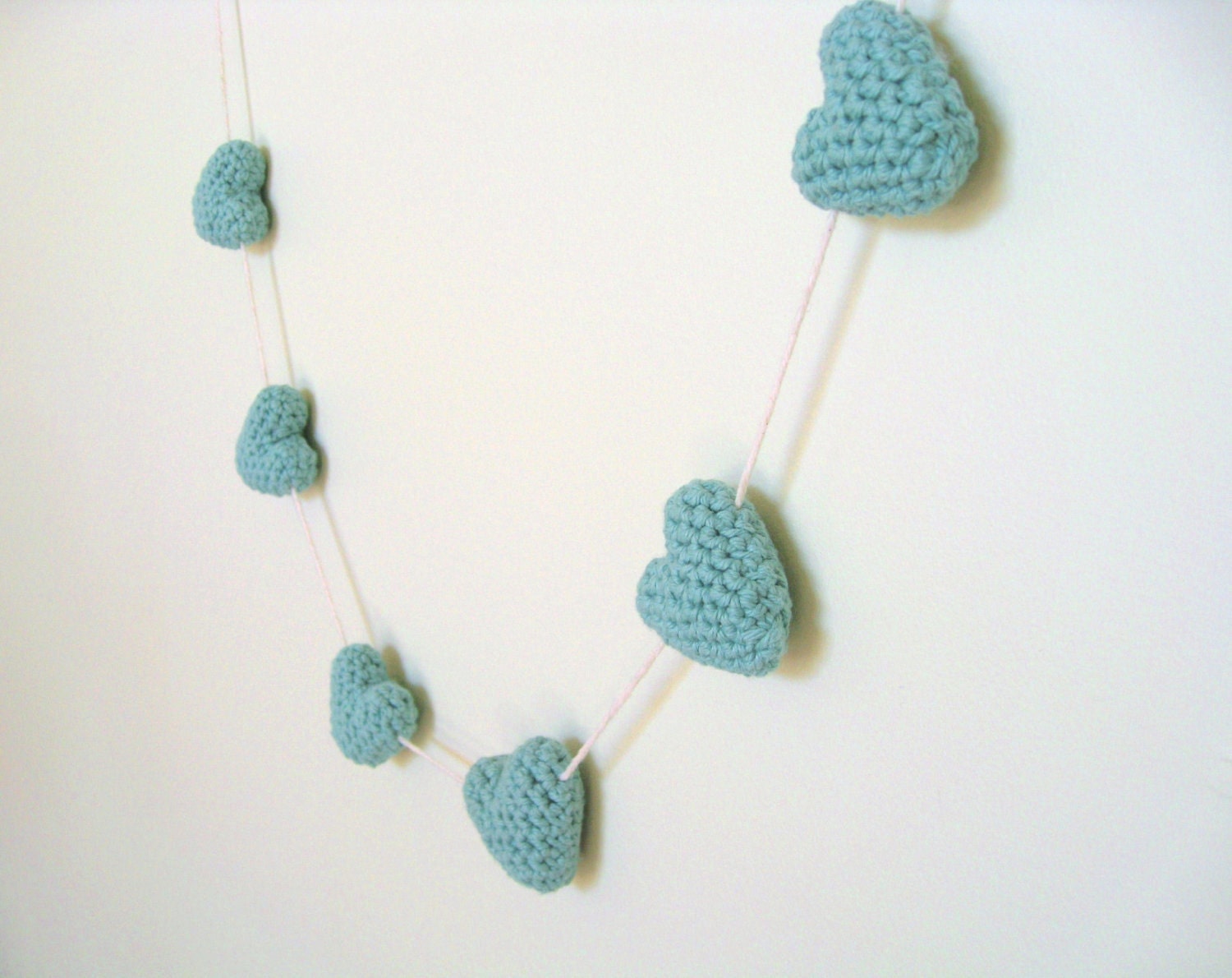 Wedding Garland - Hearts - Crochet Handmade - Decoration / Photo Prop - Cotton - Mint - 6 Hearts