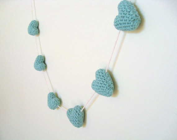 Wedding Garland - Hearts - Crochet Handmade - Decoration / Photo Prop - Cotton - Mint - 6 Hearts
