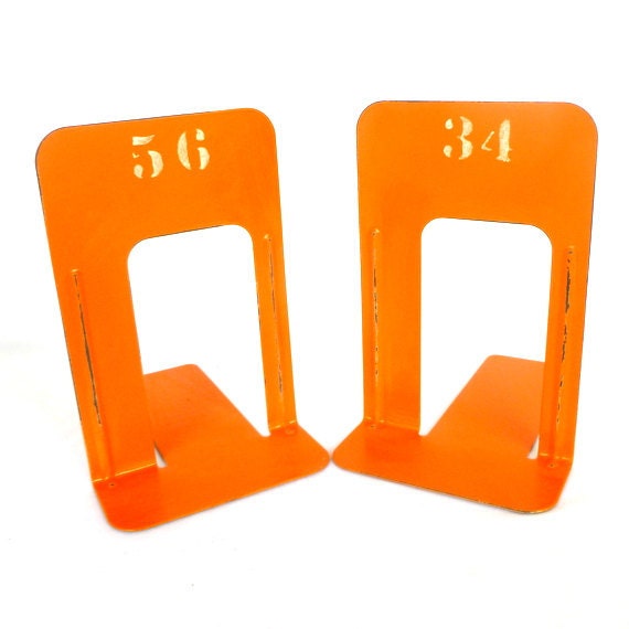 Large ORANGE INDUSTRIAL Style BOOKENDS