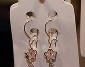 Silver Flower Tear Drop in Pink Earrings
