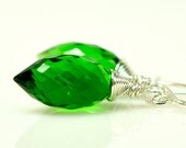 Faceted Green Quartz Gemstone Earrings, Wire Wrapped in Argentium Silver, Kristin Noel Designs