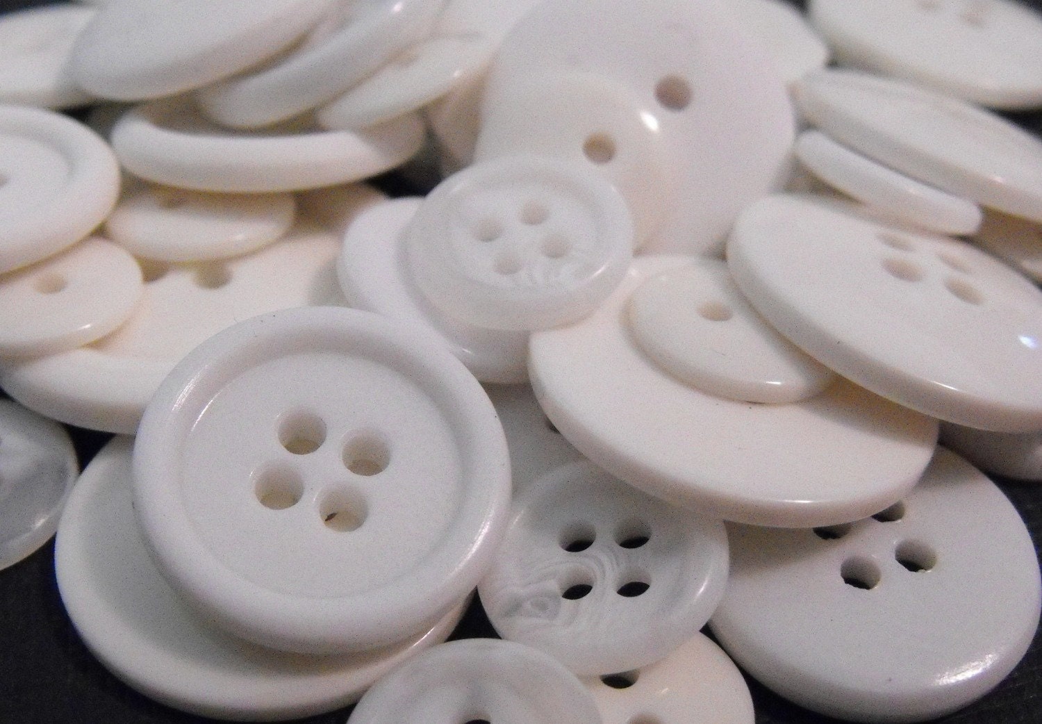 50 White Buttons Round Multi Sizes