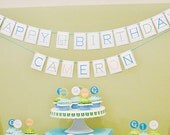 PRINTABLE Happy Birthday Banner w/ Personalized Name - Modern Alphabet Theme (Blue, Green, & Orange)