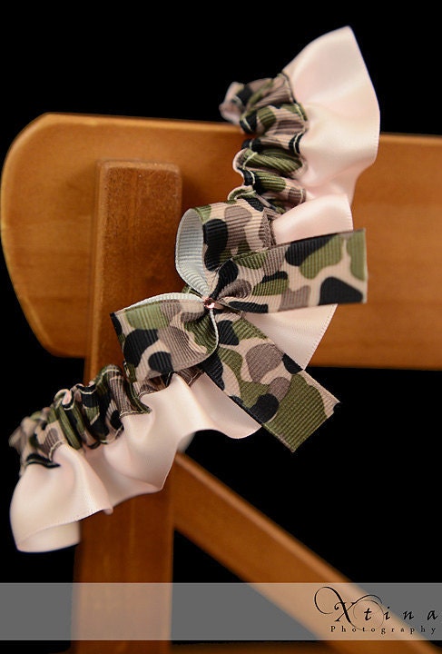Sexy Satin Pink & Camouflage Bling Bridal Wedding Garter